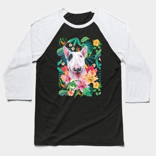 Tropical White and Black Bull Terrier Baseball T-Shirt